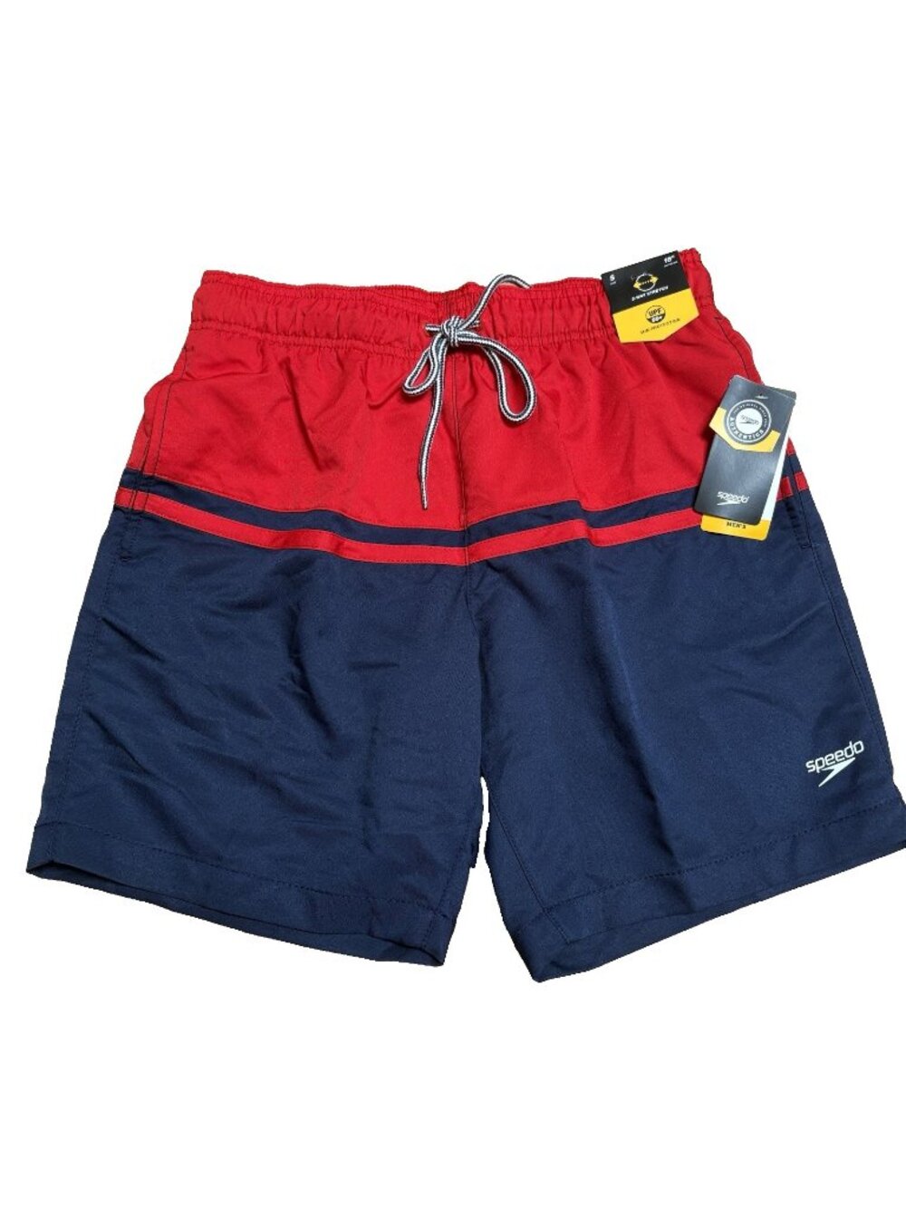 Speedo Men’s Swim Trunks w/ Liner Size S, Red & Navy, Outseam 18"